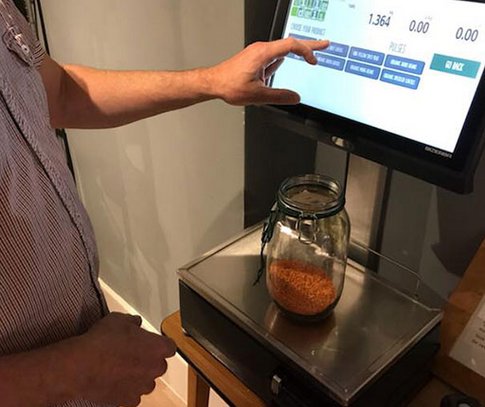 Self service scales for plastic-free shopping, Bristol Southville Deli